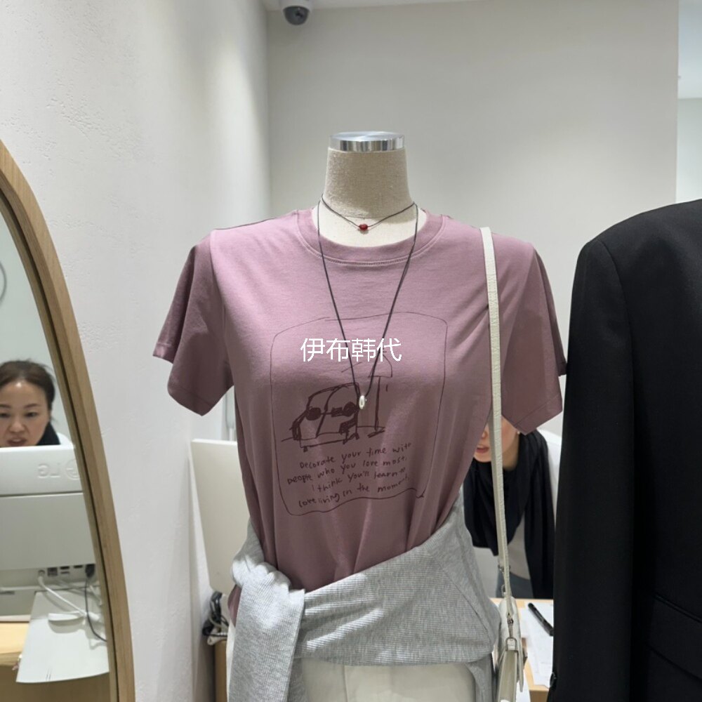 EN.U韩国东大门正品代购26春款 圆领休闲涂鸦汽车棉质短袖T恤