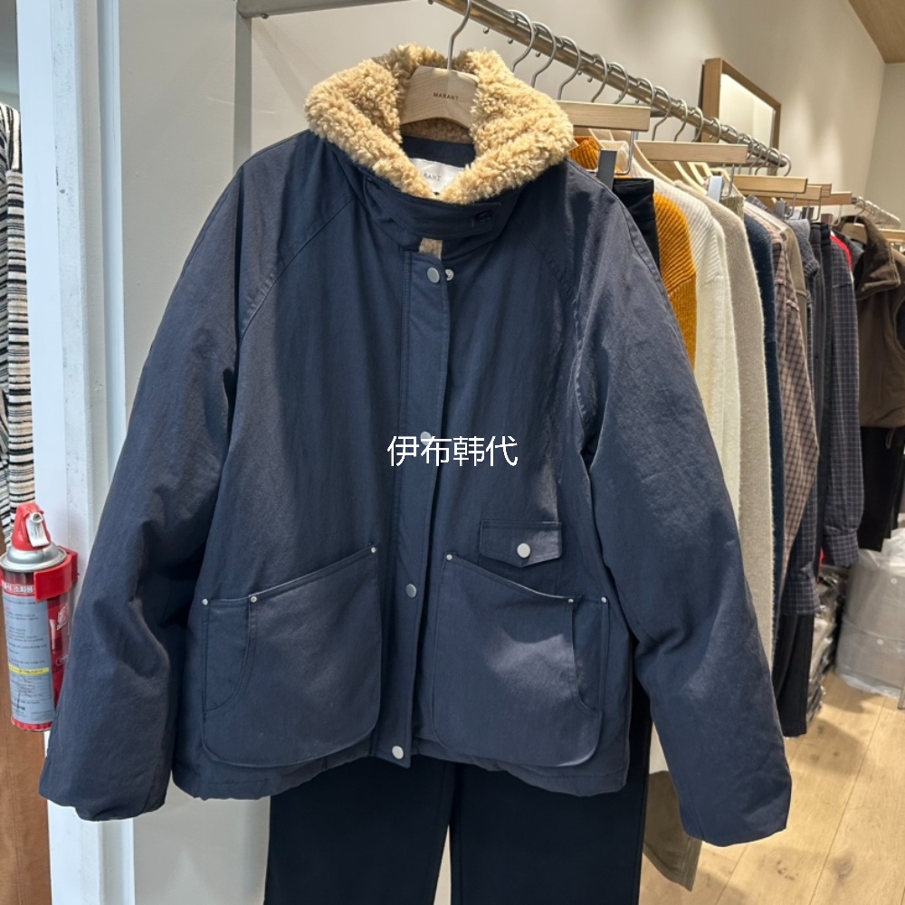 翻领毛绒领保暖多口袋羽绒外套