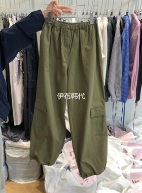 RIVEROOM韩国东大门正品代购26春 松紧腰休闲口袋裤脚抽绳工装裤