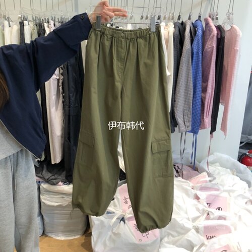 松紧腰休闲口袋裤脚抽绳工装裤