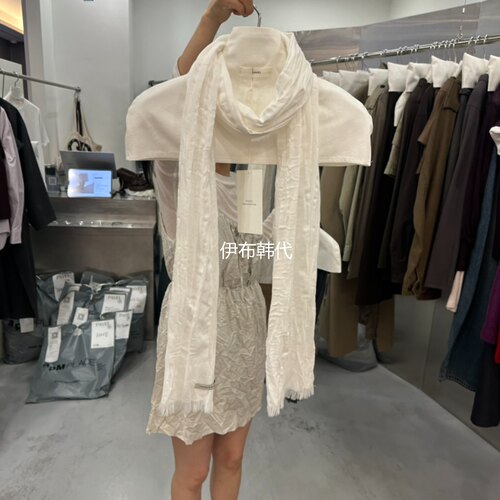 纯色休闲流苏毛边褶皱围巾披肩
