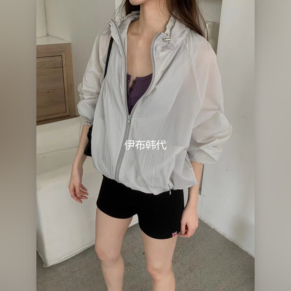 FIKA韩国东大门正品代购26夏款 纯色薄款拉链抽绳夹克短外套女