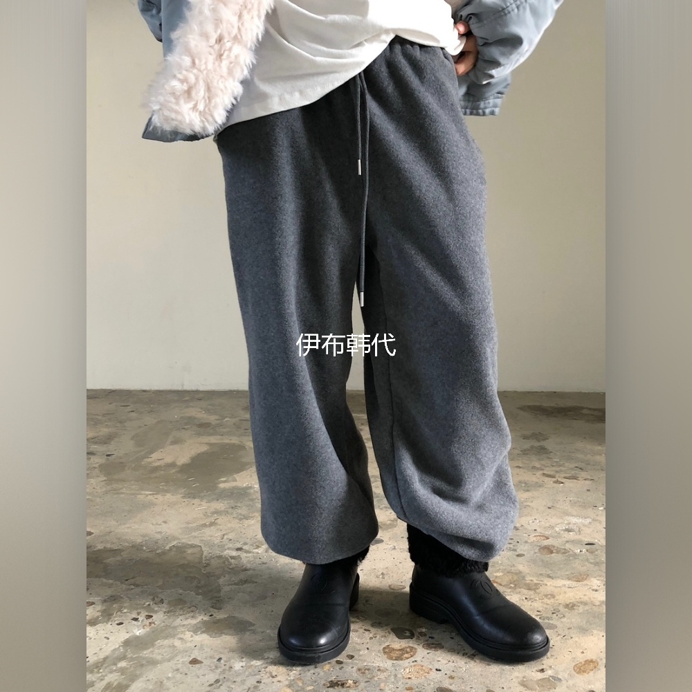 松紧腰小字母摇粒绒束脚长裤