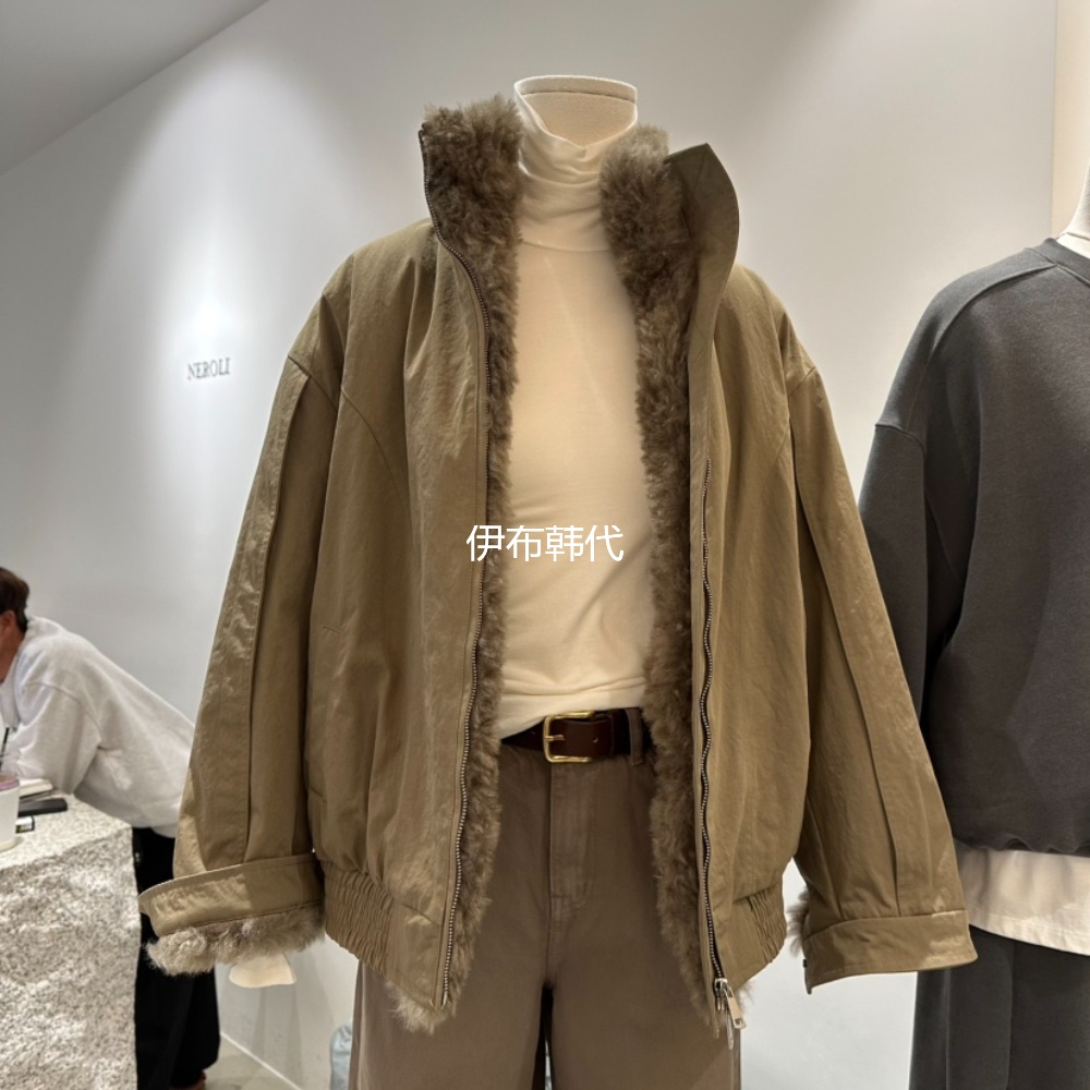 仿皮草羊羔毛绒双面两穿夹克外套