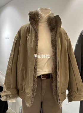 NEROLI 36韩国东大门代购冬 立领仿皮草羊羔毛绒双面两穿夹克外套