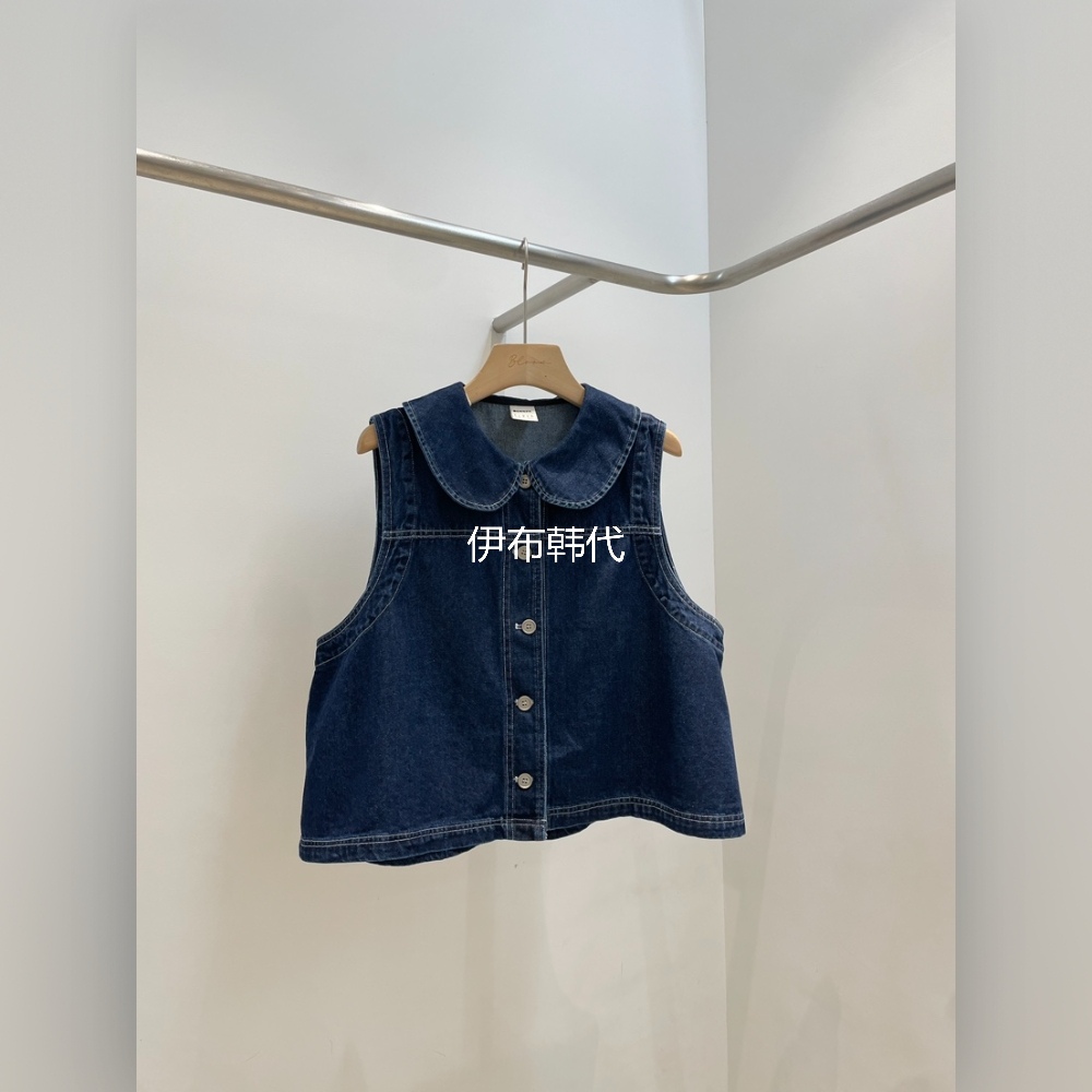 翻领休闲深色纽扣牛仔马夹坎肩