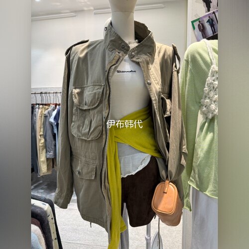 立领多口袋休闲工装风衣外套