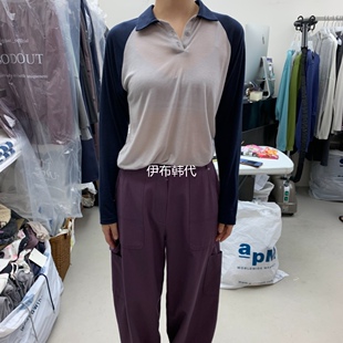 OUT韩国东大门正品 微透长袖 代购 翻领休闲插肩薄款 T恤 26春款 SOLD