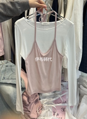 RIVEROOM韩国东大门正品代购26春款 圆领薄款挂脖假两件背心T恤女