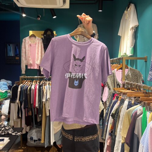 圆领水洗做旧蝙蝠女孩短袖T恤