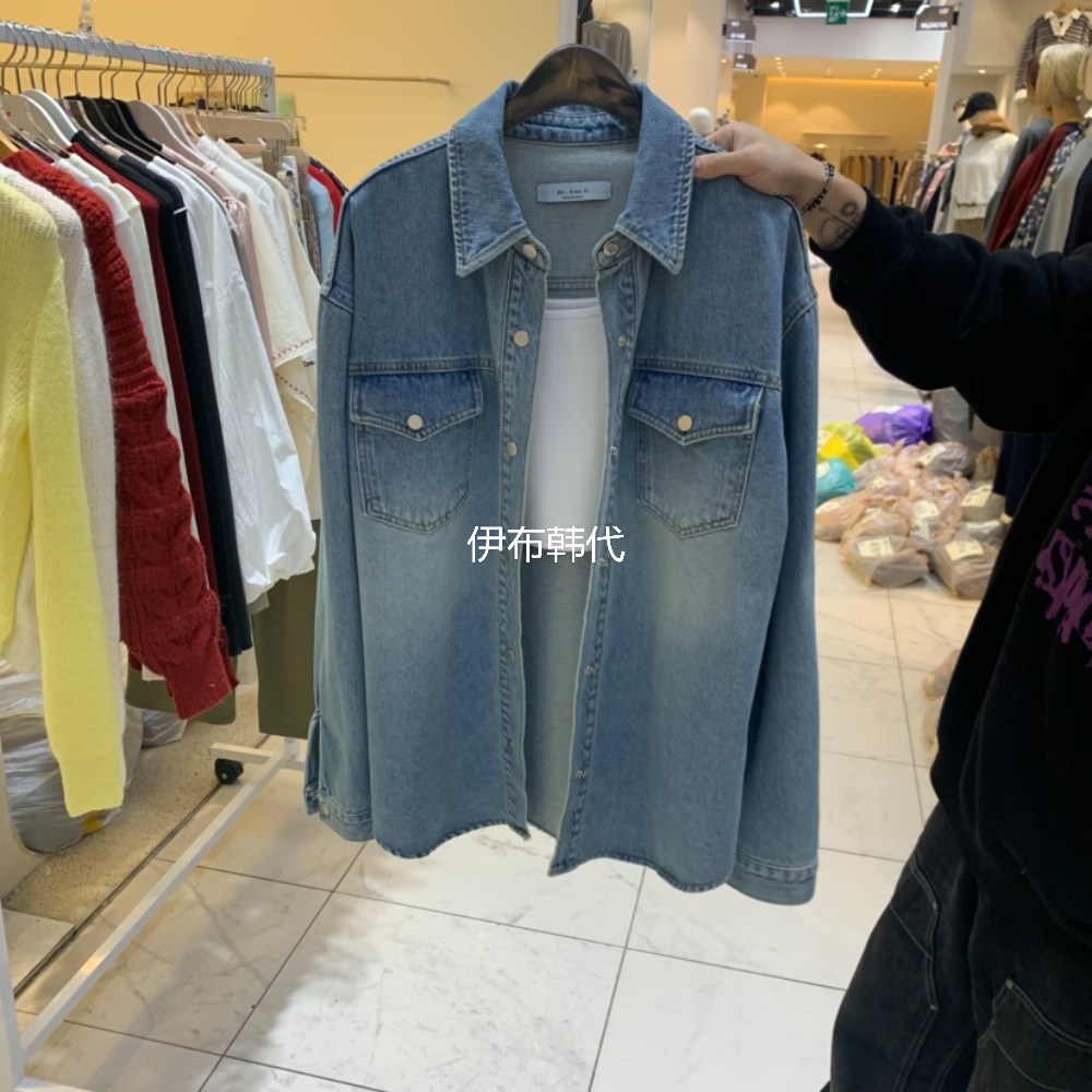 A2/D2韩国东大门正品代购25冬款 磨白做旧气质休闲牛仔衬衫外套
