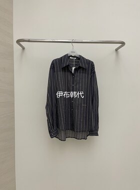 翻领休闲竖条纹字母宽松衬衫