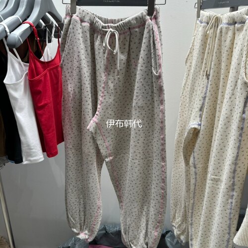 26春松紧腰华夫格碎花宽松卫裤