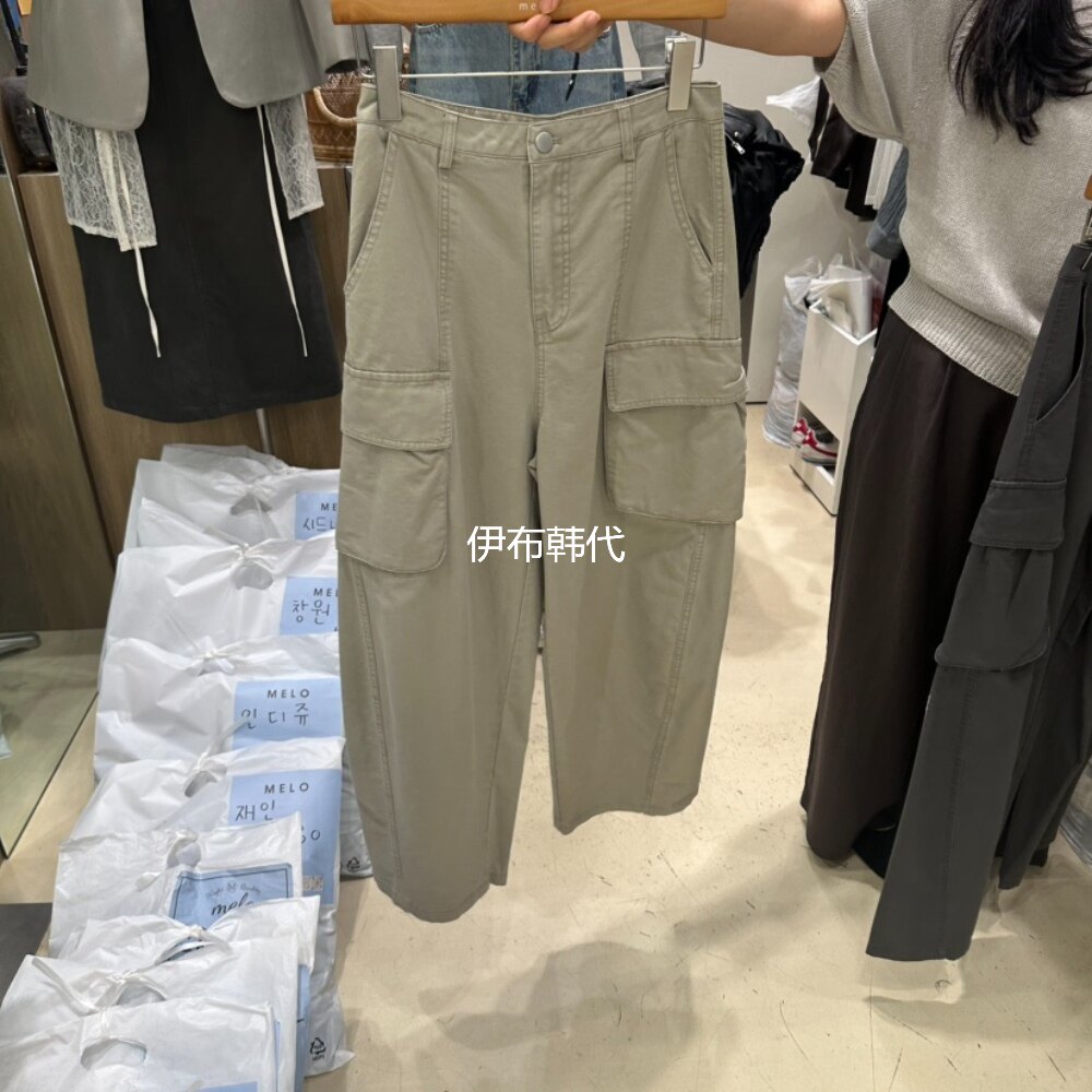 MELO韩国东大门正品代购26秋款 水洗做旧大口袋工装裤直筒裤长裤
