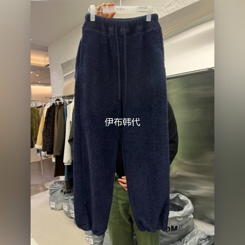 松紧腰抽绳仿羊羔毛绒保暖长裤