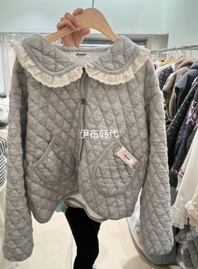 ARANCIA韩国东大门代购25冬款 翻领飞边花边领菱形夹棉短外套开衫