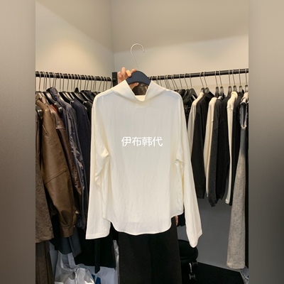 高纯色休闲宽松套头长袖T恤女