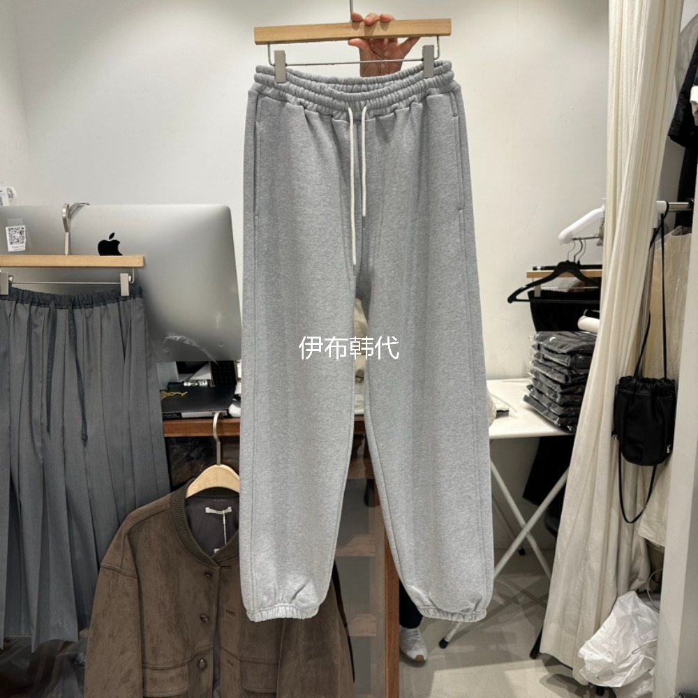 松紧腰纯色抽绳束脚休闲长裤