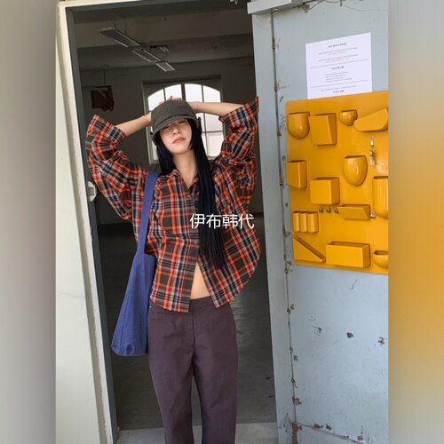 翻领休闲彩色格子时尚衬衫