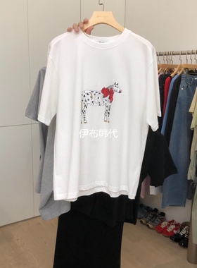 DOHWAJI韩国东大门正品代购26春款 圆领休闲骏马宽松短袖T恤