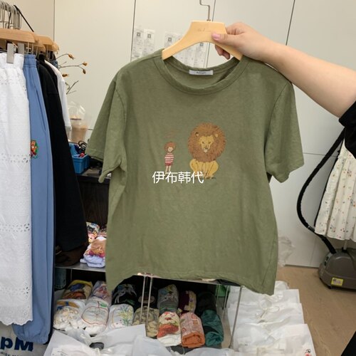 圆领休闲可爱狮子短袖T恤女