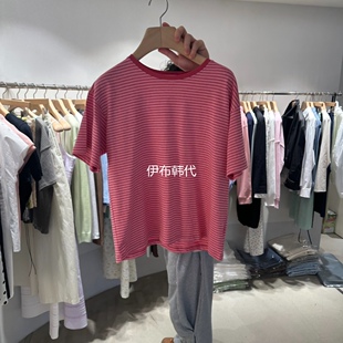 26春款 ROOM K韩国东大门正品 代购 T恤 圆领休闲棉质细条纹宽松短袖