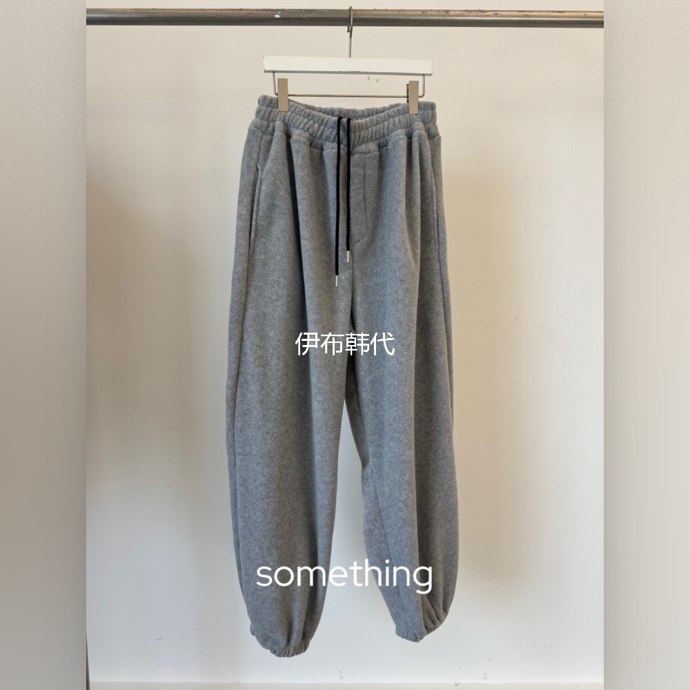 松紧腰纯色抽绳摇粒绒束脚卫裤