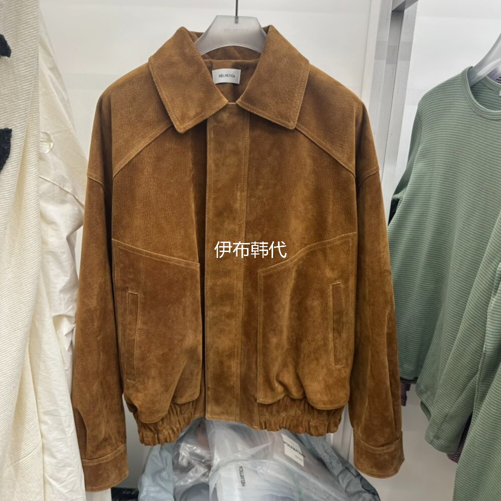 HELVETICA韩国东大门正品代购26春 翻领翻毛皮休闲皮革短外套夹克