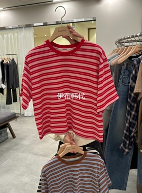 URBANSTORY/REMAKING韩国东大门代购25秋款 圆领条纹休闲短袖T恤