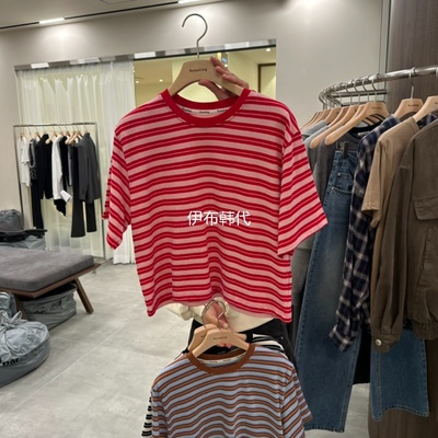 秋款圆领条纹休闲短袖T恤