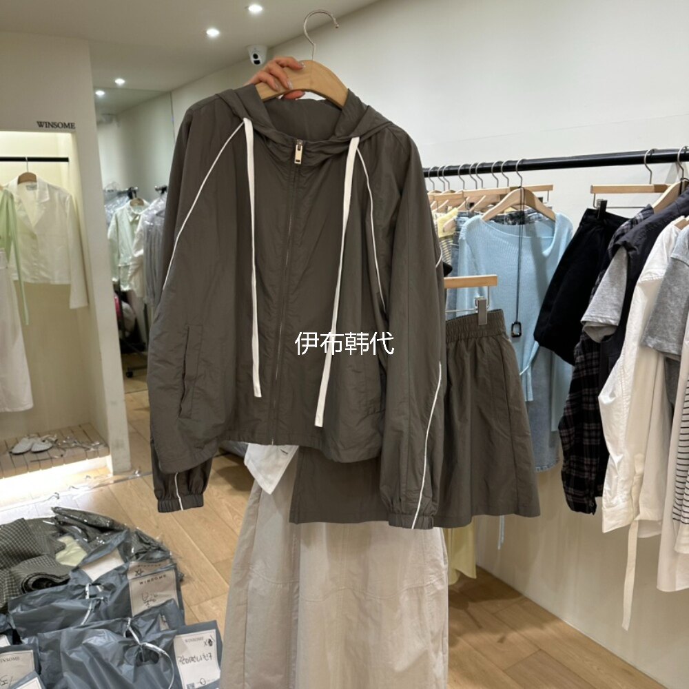 WINSOME韩国东大门正品代购26春款 连帽抽绳拉链短外套短裤套装