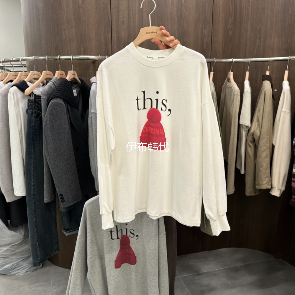 圆领字母帽子宽松长袖恤