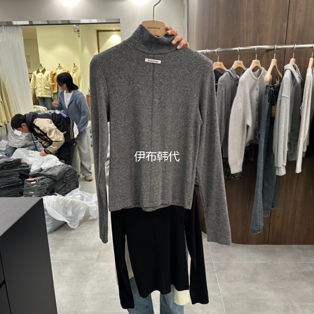 高领休闲贴标天丝羊毛打底T恤