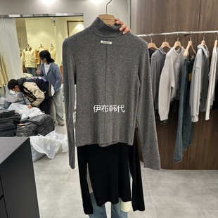 REMAKING韩国东大门正品代购25冬款 高领休闲贴标天丝羊毛打底T恤