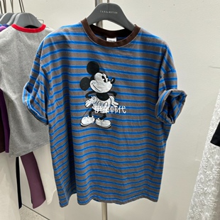 TARABY 26春 圆领彩色条纹卡通老鼠短袖 T恤 MOTION韩国东大门代购