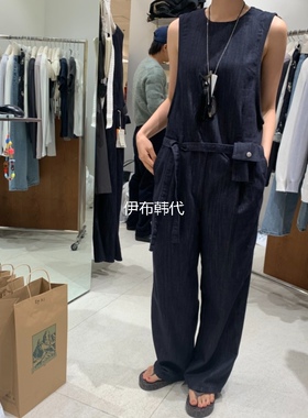 TEMPTING韩国东大门正品代购26春 圆领腰带腰包露背连身裤牛仔裤