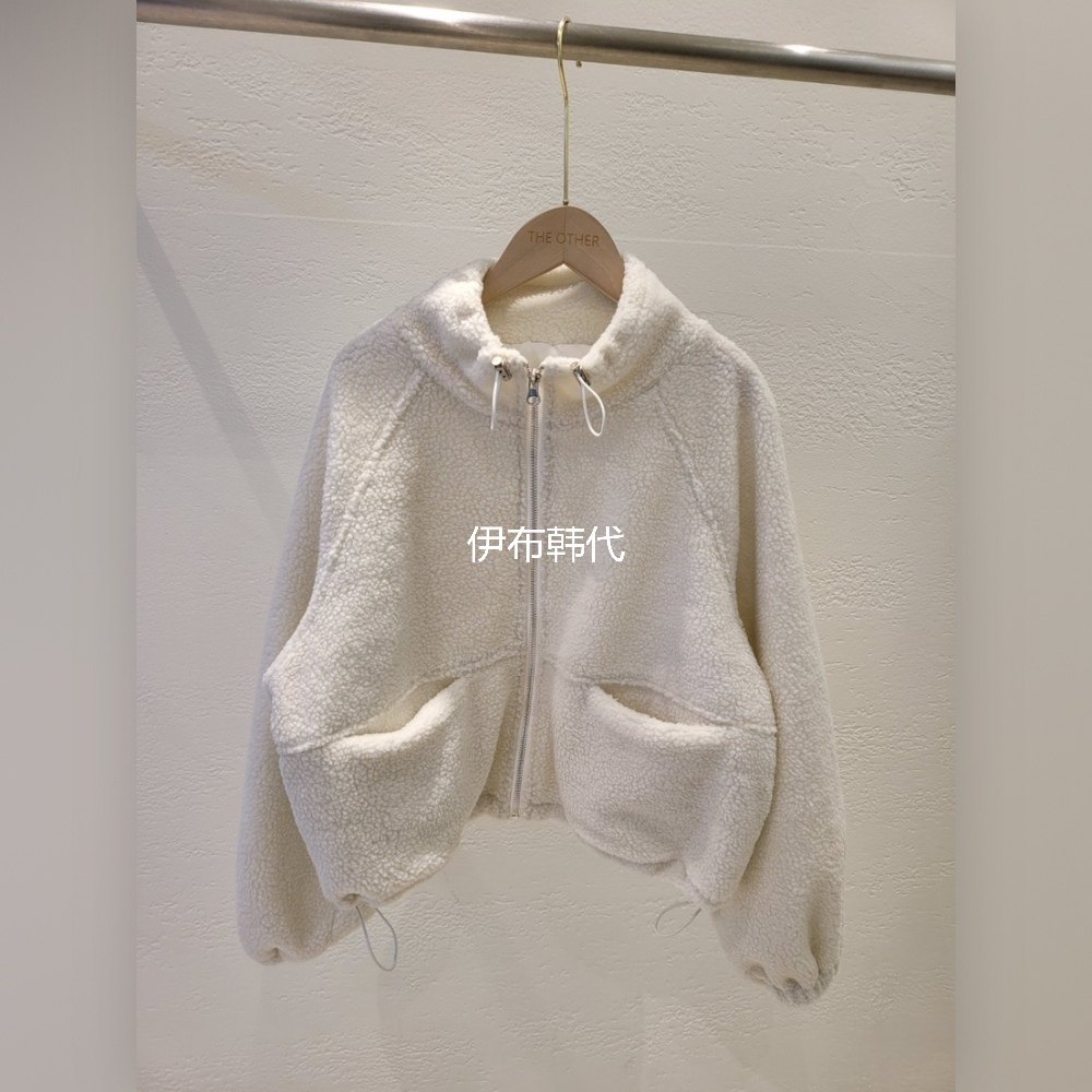 THE OTHER韩国东大门正品代购26春款 立领抽绳仿羊羔毛绒拉链外套,女装/女士精品,短外套,淘宝优惠券,粉丝福利购,淘宝优惠卷