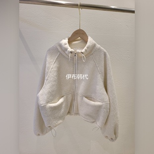 THE OTHER韩国东大门正品代购26春款 立领抽绳仿羊羔毛绒拉链外套