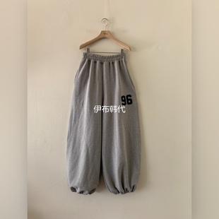 松紧腰数字96加绒宽松灯笼卫裤 25冬款 代购 MENG韩国东大门正品