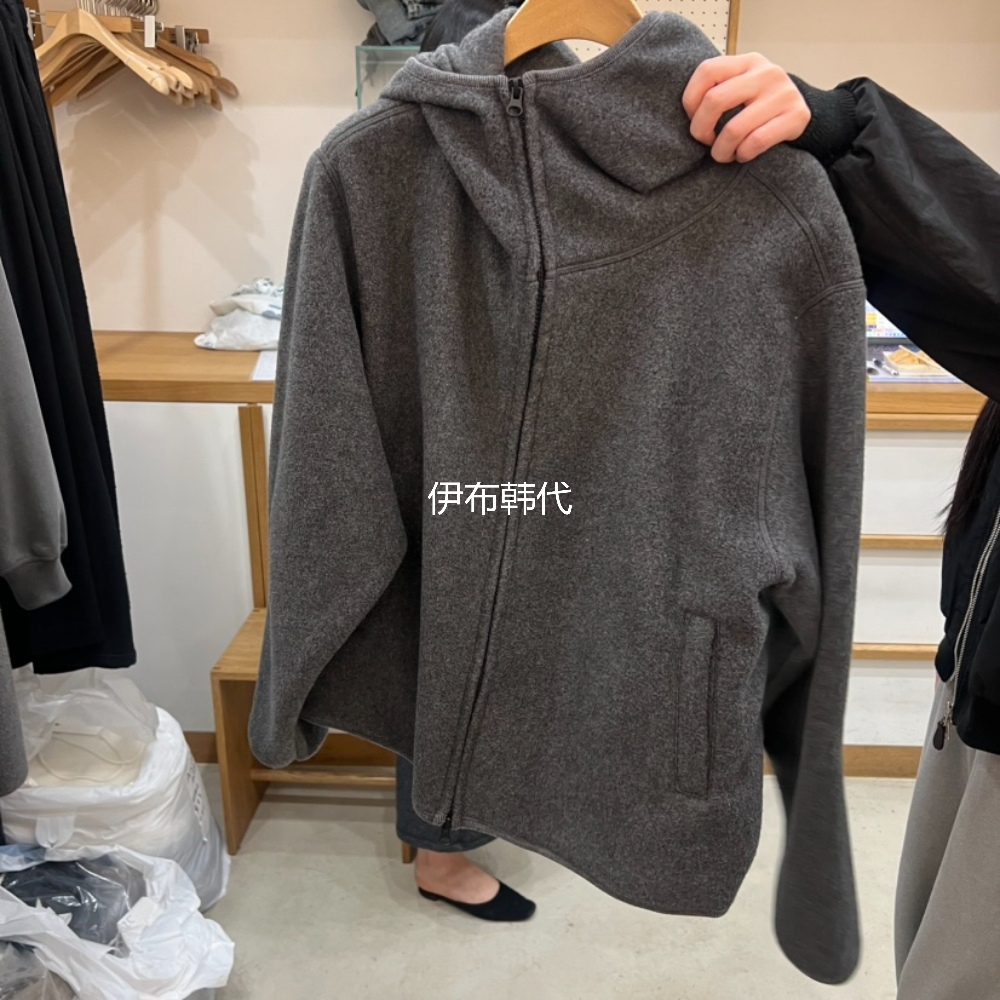 ARCHITEKT韩国东大门正品代购25冬款 连帽拉链毛呢摇粒绒宽松外套