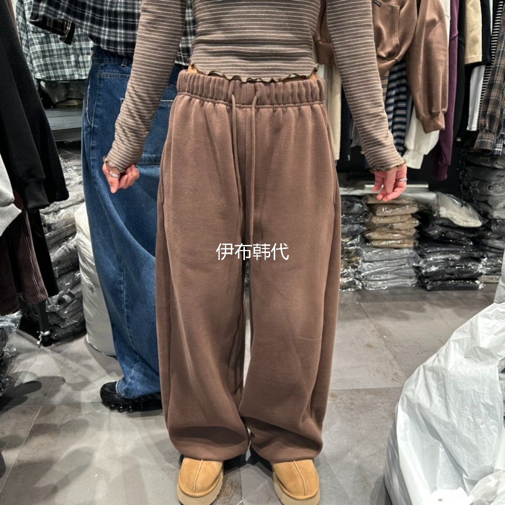 松紧腰抽绳休闲加绒直筒裤长裤