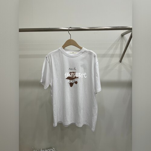 圆领休闲木耳边卡通小熊短袖T恤