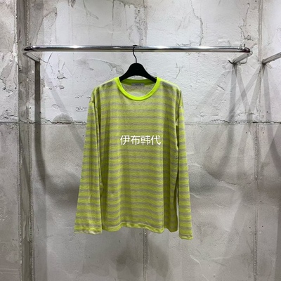 圆领彩色条纹棉质休闲长袖T恤