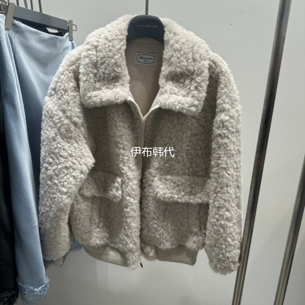 翻领仿羊羔毛绒短外套夹克