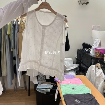 圆领棉布荷叶边碎花背心