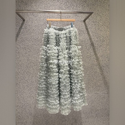 松紧腰层叠蛋糕裙木耳边半裙长裙