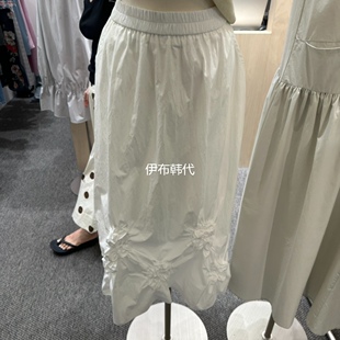 NAPKIN韩国东大门正品代购26夏款 松紧腰白色褶皱花朵半裙长裙