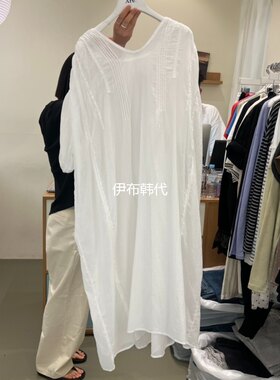 白色宽松休闲宽松大码长裙连衣裙