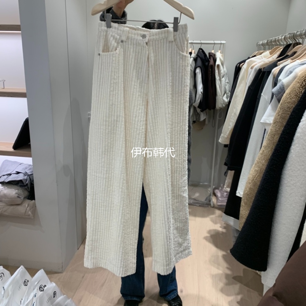 松紧腰粗条绒灯芯绒直筒裤长裤