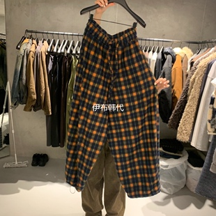 BALLOW STUDIO韩国东大门代购26冬 磨毛彩色格子宽松休闲长裤